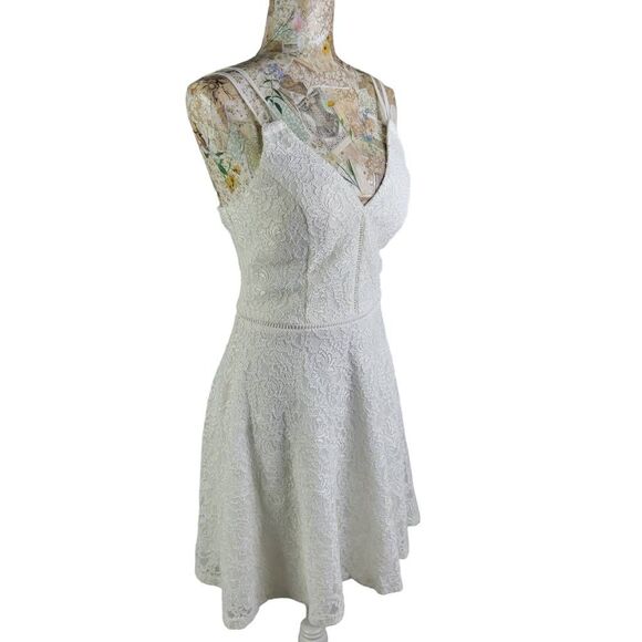 Sparkly White Lacey Textured Spaghetti Strap Mini Short Dress - Picture 8 of 14